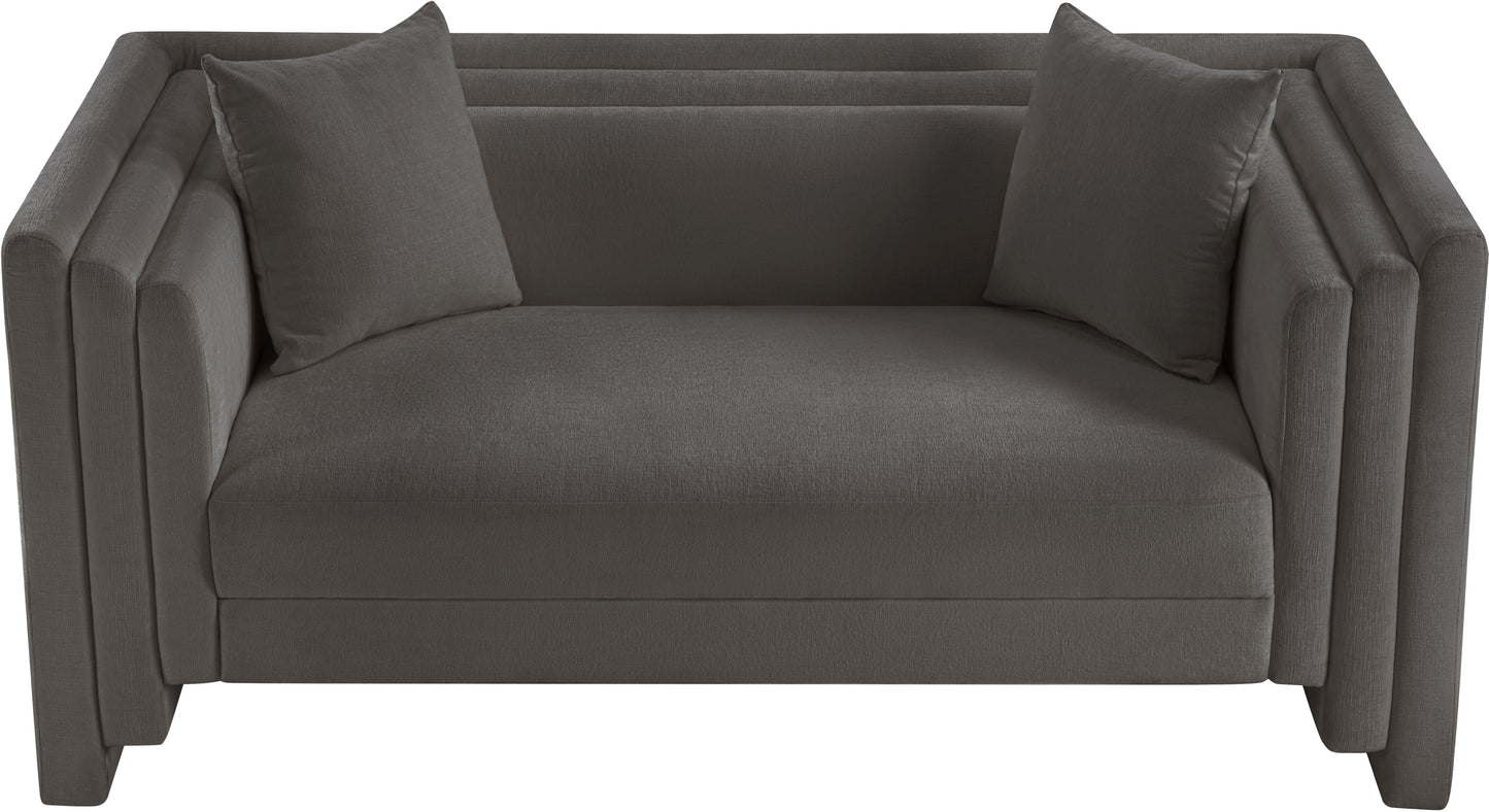 anzio grey chenille fabric loveseat