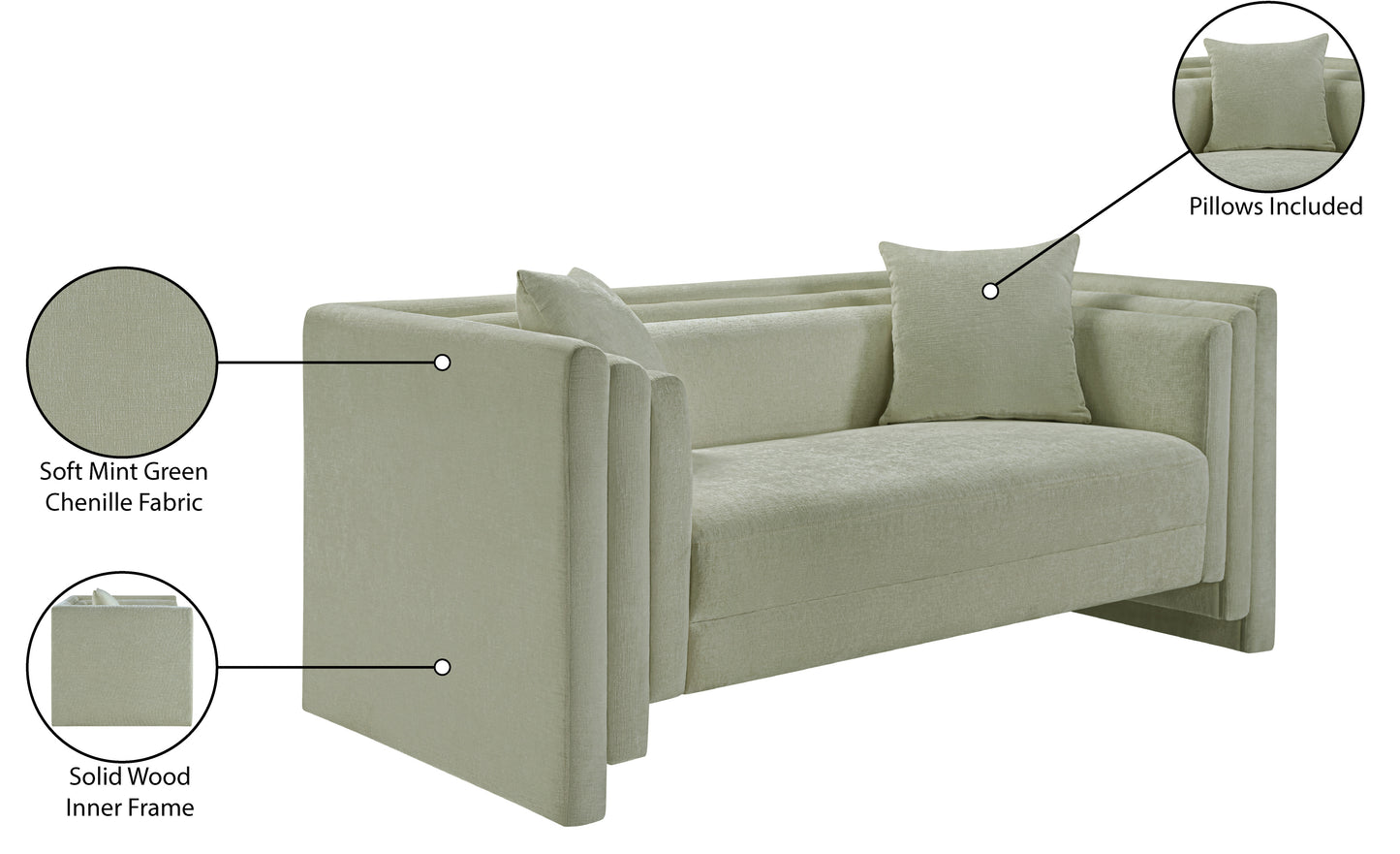 anzio mint chenille fabric loveseat