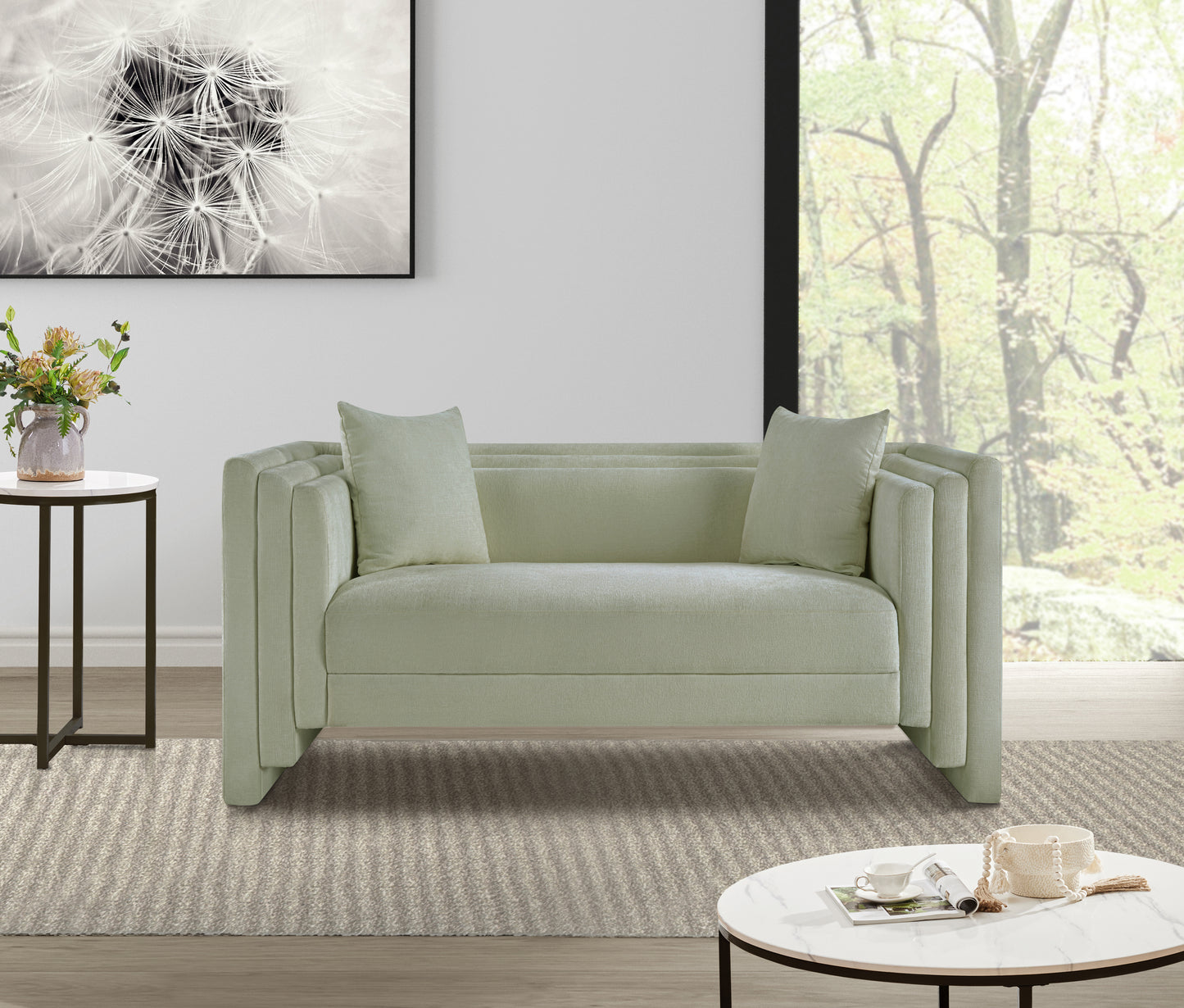 anzio mint chenille fabric loveseat