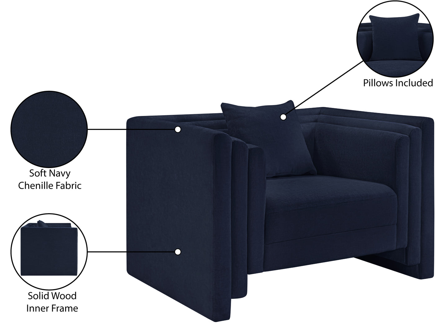 anzio navy chenille fabric chair