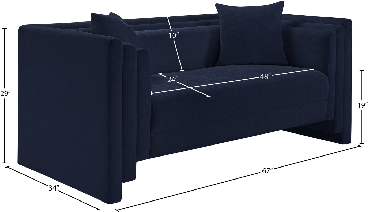 anzio navy chenille fabric loveseat