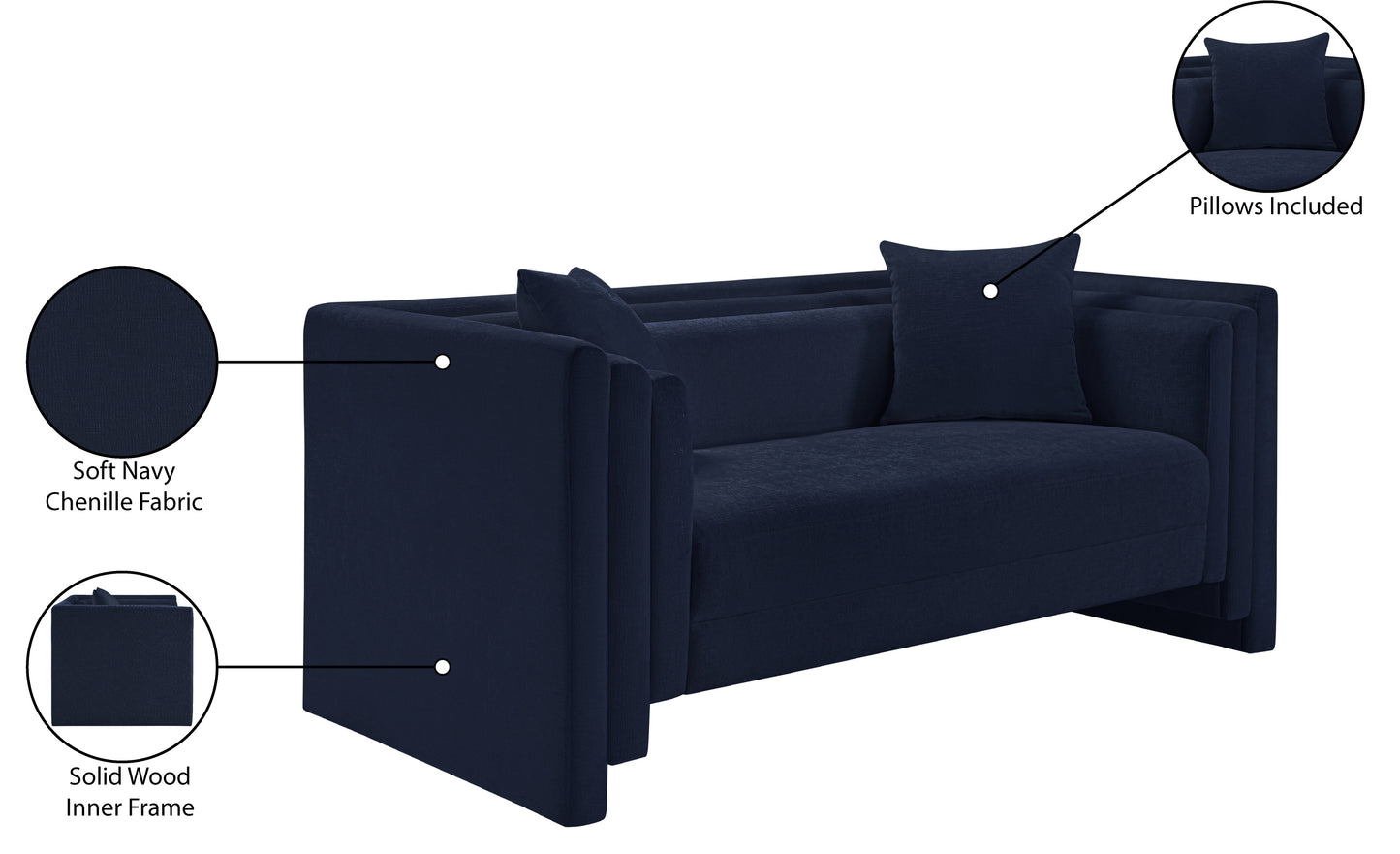 anzio navy chenille fabric loveseat