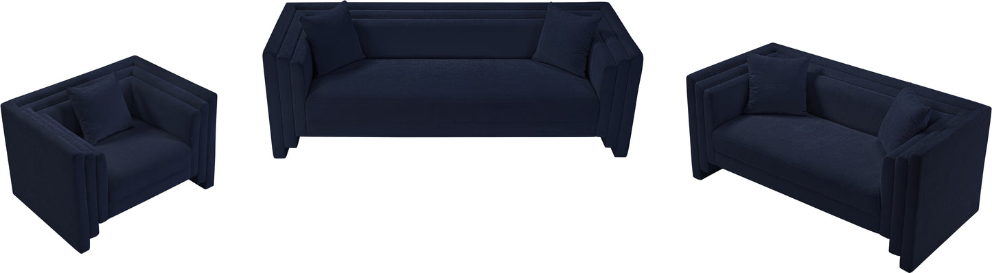 anzio navy chenille fabric loveseat