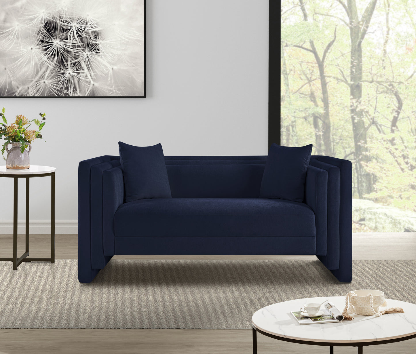 anzio navy chenille fabric loveseat