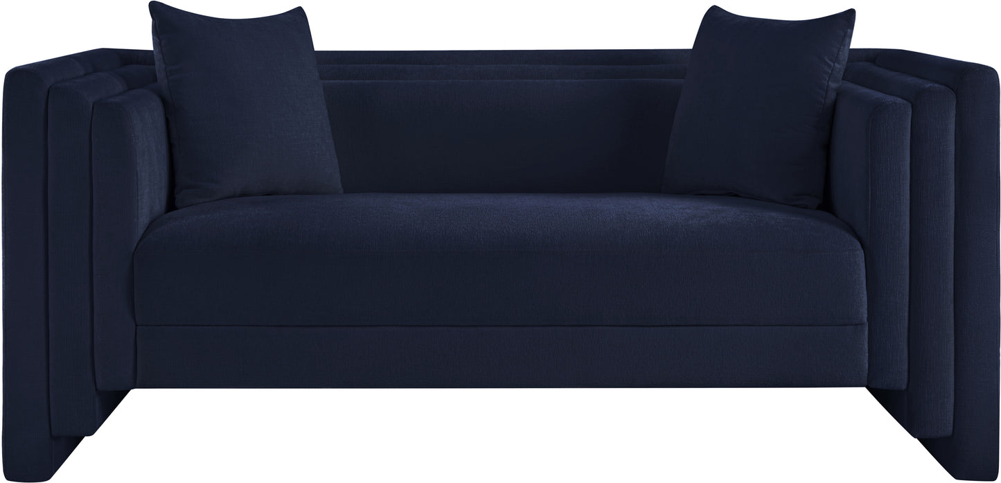 anzio navy chenille fabric loveseat