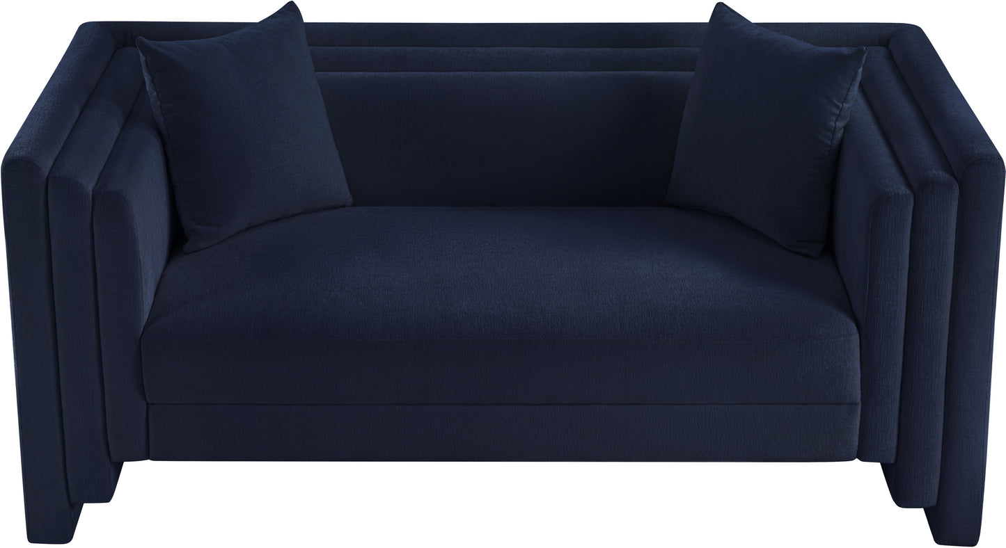 anzio navy chenille fabric loveseat