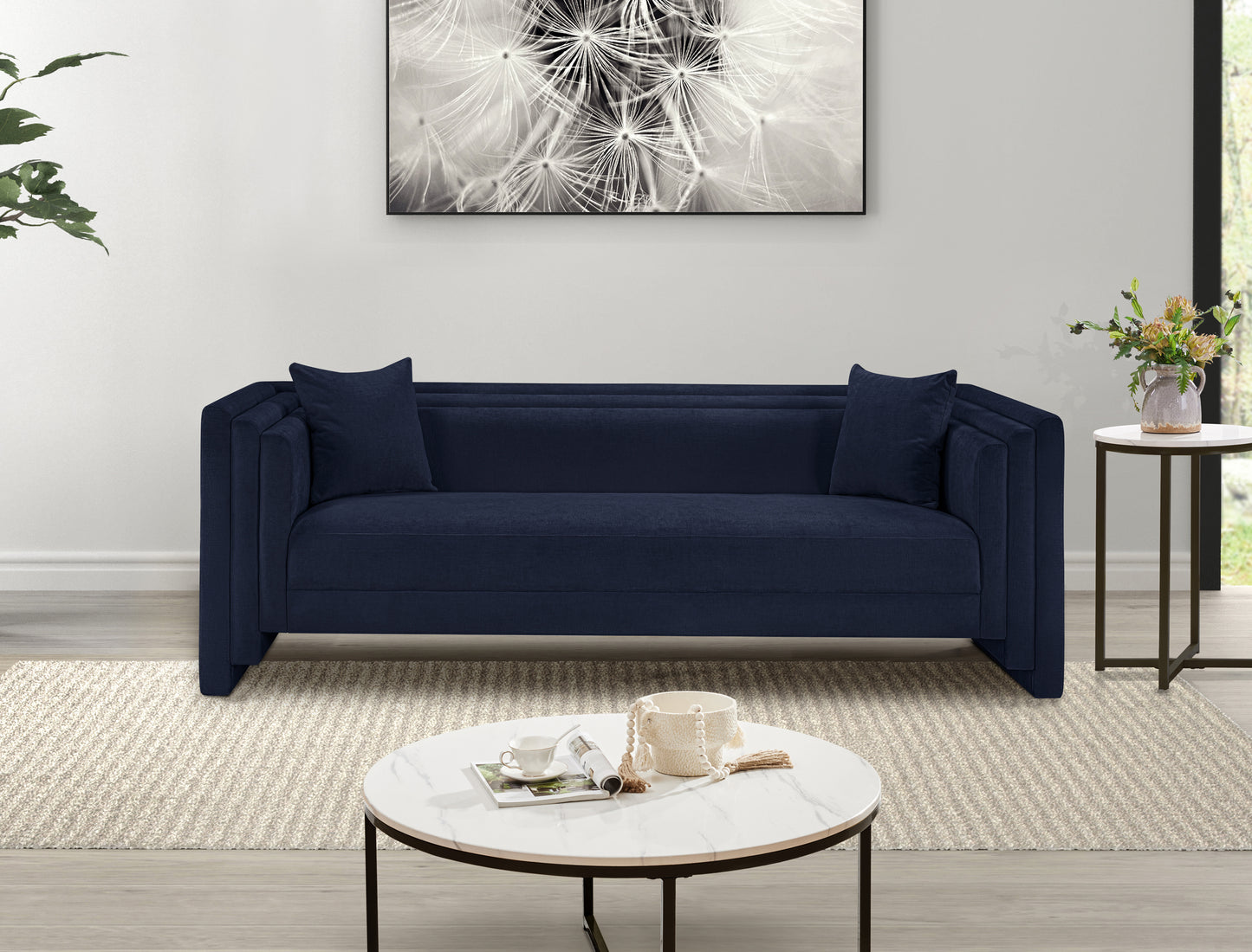 anzio navy chenille fabric sofa