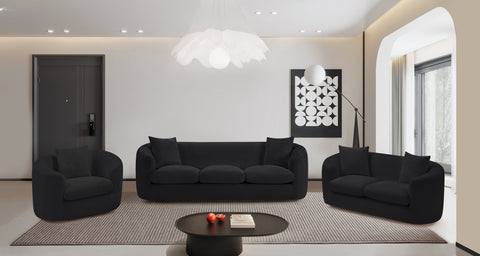 Giselle 92.5" Black Chenille Fabric Upholstered Sofa, 1 Piece