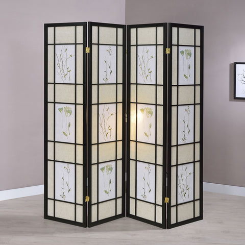 Erigeron 4-Panel Room Divider Folding Shoji Screen FloralBlack