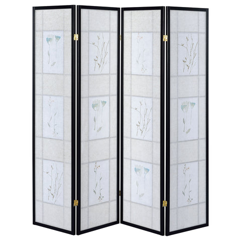 Erigeron 4-Panel Room Divider Folding Shoji Screen FloralBlack