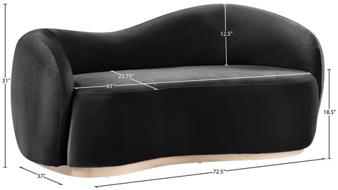 Selene 72.5" Black Velvet Upholstered Loveseat, 1 Piece