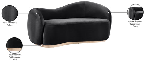 Selene 72.5" Black Velvet Upholstered Loveseat, 1 Piece