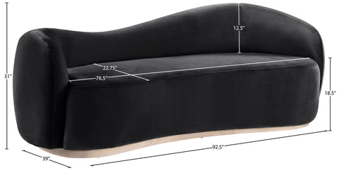 Selene 92.5" Black Velvet Upholstered Sofa, 1 Piece