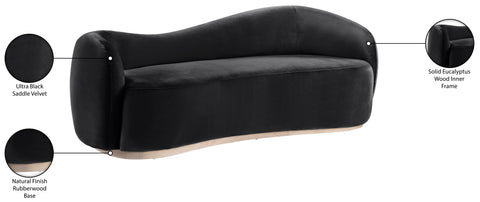 Selene 92.5" Black Velvet Upholstered Sofa, 1 Piece