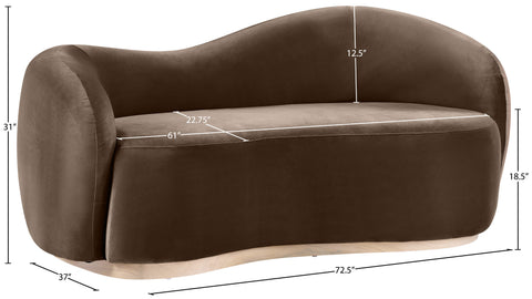 Selene 72.5" Brown Velvet Upholstered Loveseat, 1 Piece
