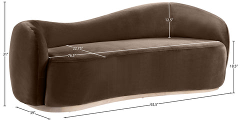 Selene 92.5" Brown Velvet Upholstered Sofa, 1 Piece