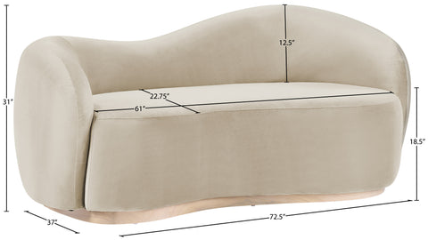 Selene 72.5" Cream Velvet Upholstered Loveseat, 1 Piece