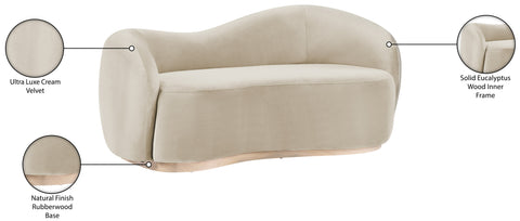 Selene 72.5" Cream Velvet Upholstered Loveseat, 1 Piece