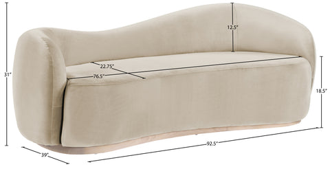 Selene 92.5" Cream Velvet Upholstered Sofa, 1 Piece