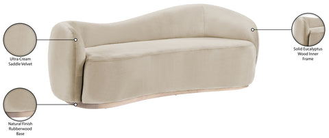 Selene 92.5" Cream Velvet Upholstered Sofa, 1 Piece