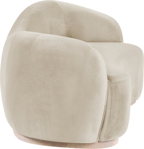Selene 92.5" Cream Velvet Upholstered Sofa, 1 Piece