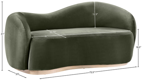 Selene 72.5" Green Velvet Upholstered Loveseat, 1 Piece