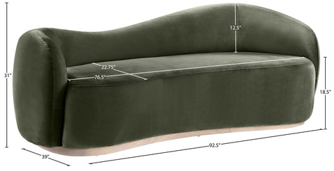 Selene 92.5" Green Velvet Upholstered Sofa, 1 Piece