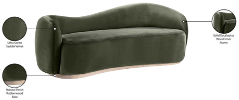 Selene 92.5" Green Velvet Upholstered Sofa, 1 Piece