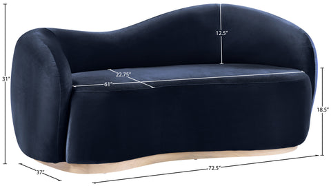 Selene 72.5" Navy Velvet Upholstered Loveseat, 1 Piece