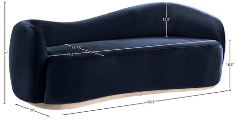 Selene 92.5" Navy Velvet Upholstered Sofa, 1 Piece