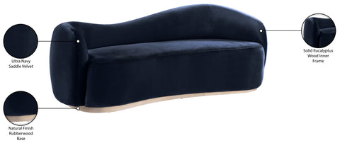 Selene 92.5" Navy Velvet Upholstered Sofa, 1 Piece