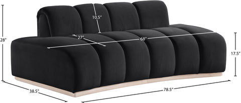 Tessa 78.5" Black Velvet Upholstered Loveseat, 1 Piece