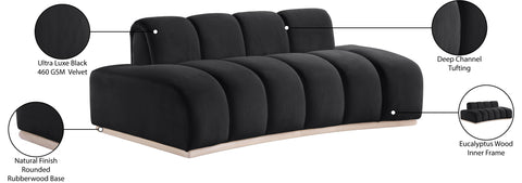 Tessa 78.5" Black Velvet Upholstered Loveseat, 1 Piece