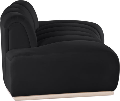 Tessa 78.5" Black Velvet Upholstered Loveseat, 1 Piece