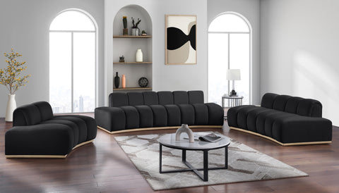 Tessa 78.5" Black Velvet Upholstered Loveseat, 1 Piece