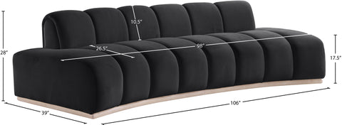 Tessa 106" Black Velvet Upholstered Sofa, 1 Piece