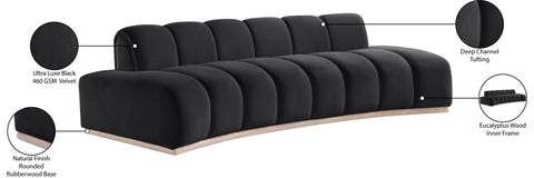 Tessa 106" Black Velvet Upholstered Sofa, 1 Piece