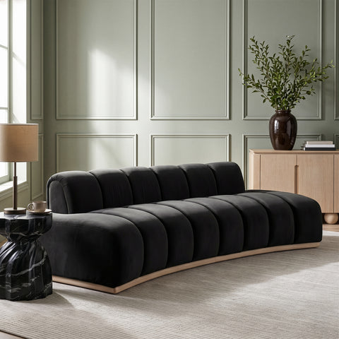 Tessa 106" Black Velvet Upholstered Sofa, 1 Piece