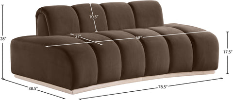 Tessa 78.5" Brown Velvet Upholstered Loveseat, 1 Piece
