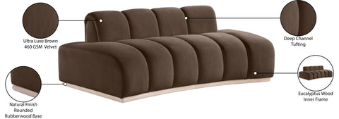 Tessa 78.5" Brown Velvet Upholstered Loveseat, 1 Piece