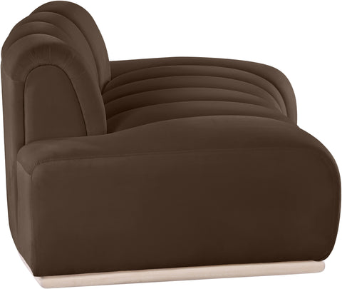 Tessa 78.5" Brown Velvet Upholstered Loveseat, 1 Piece