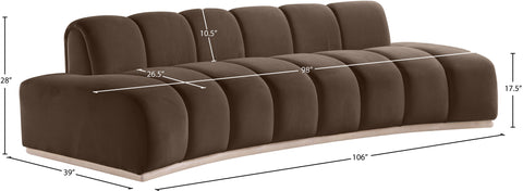 Tessa 106" Brown Velvet Upholstered Sofa, 1 Piece
