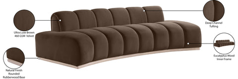 Tessa 106" Brown Velvet Upholstered Sofa, 1 Piece