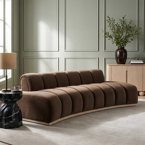 Tessa 106" Brown Velvet Upholstered Sofa, 1 Piece