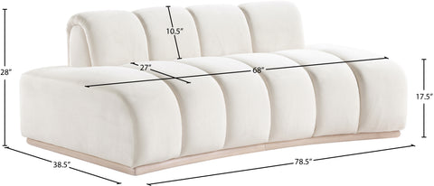 Tessa 78.5" Cream Velvet Upholstered Loveseat, 1 Piece