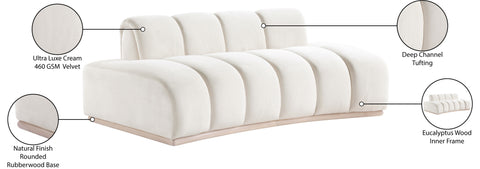 Tessa 78.5" Cream Velvet Upholstered Loveseat, 1 Piece