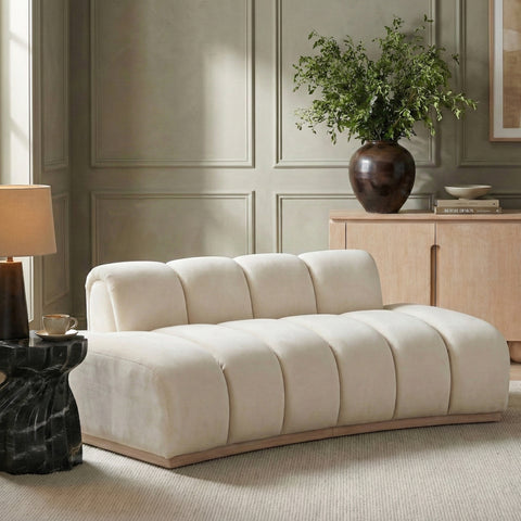 Tessa 78.5" Cream Velvet Upholstered Loveseat, 1 Piece