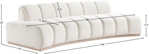 Tessa 106" Cream Velvet Upholstered Sofa, 1 Piece