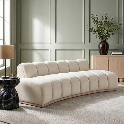 Tessa 106" Cream Velvet Upholstered Sofa, 1 Piece