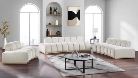 Tessa 106" Cream Velvet Upholstered Sofa, 1 Piece